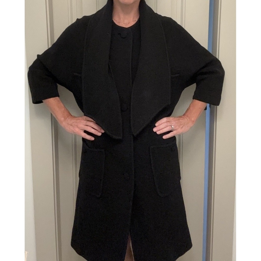 VTG Utah Tailoring Mills Coat Black 3 Button Front Attached Collar MCM 1960s S/M